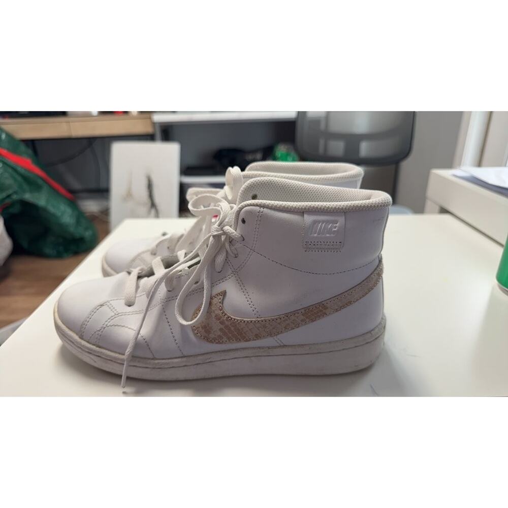 Nike White High-Top Sneakers with Textured Swoosh
